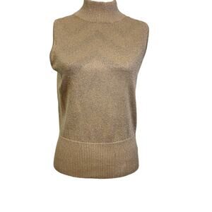 Liz Claiborne Sweater Top Med M Gold Metallic Shimmer Sleeveless Mock Neck Shell